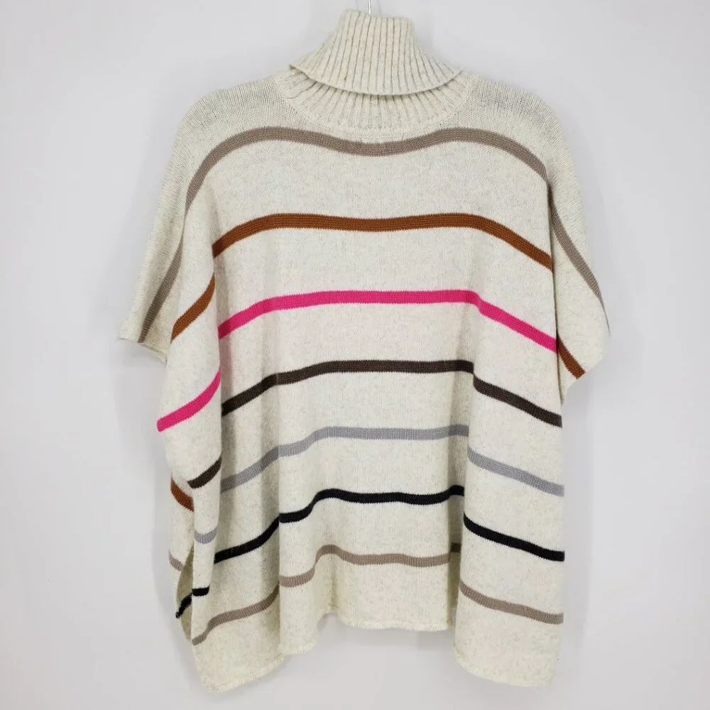 3/$25 LOFT Striped Turtleneck Poncho Sweater XS / S Women's Pullover Cream Pink - Picture 2 of 7